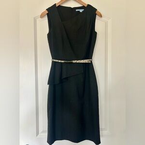 ANTONIO MELANI Black Peplum Asymmetrical Dress with Snakeskin Belt- Sz 0